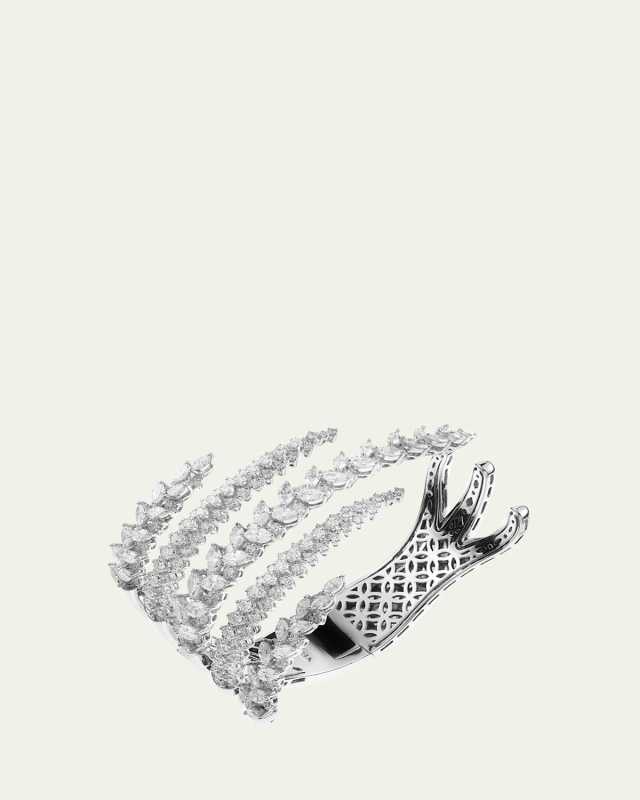 18K White Gold Round Diamond and Marquise Diamond Multi-Row Open Ring